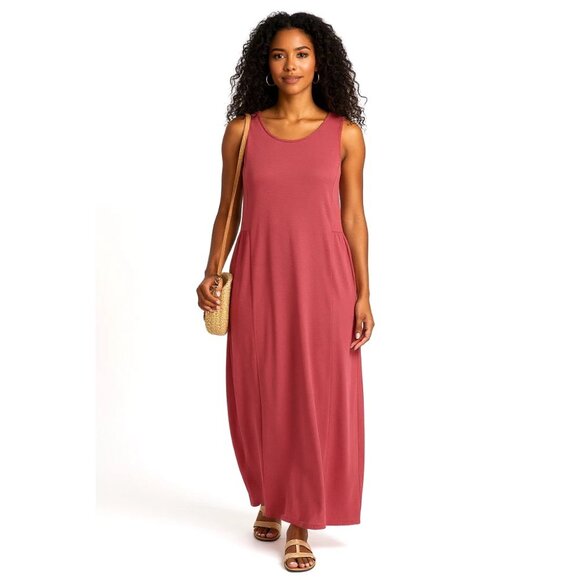 NEW J JILL Sleeveless Knit Maxi Tank Dress Large Pomegranate Pink Minimalist - Picture 1 of 13